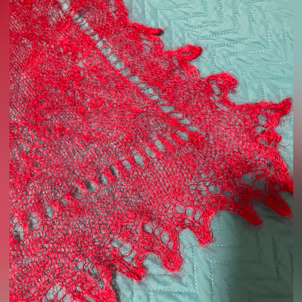 Elegant Red Lace Scarf. Hand made, mohair ( 100% wool) New.